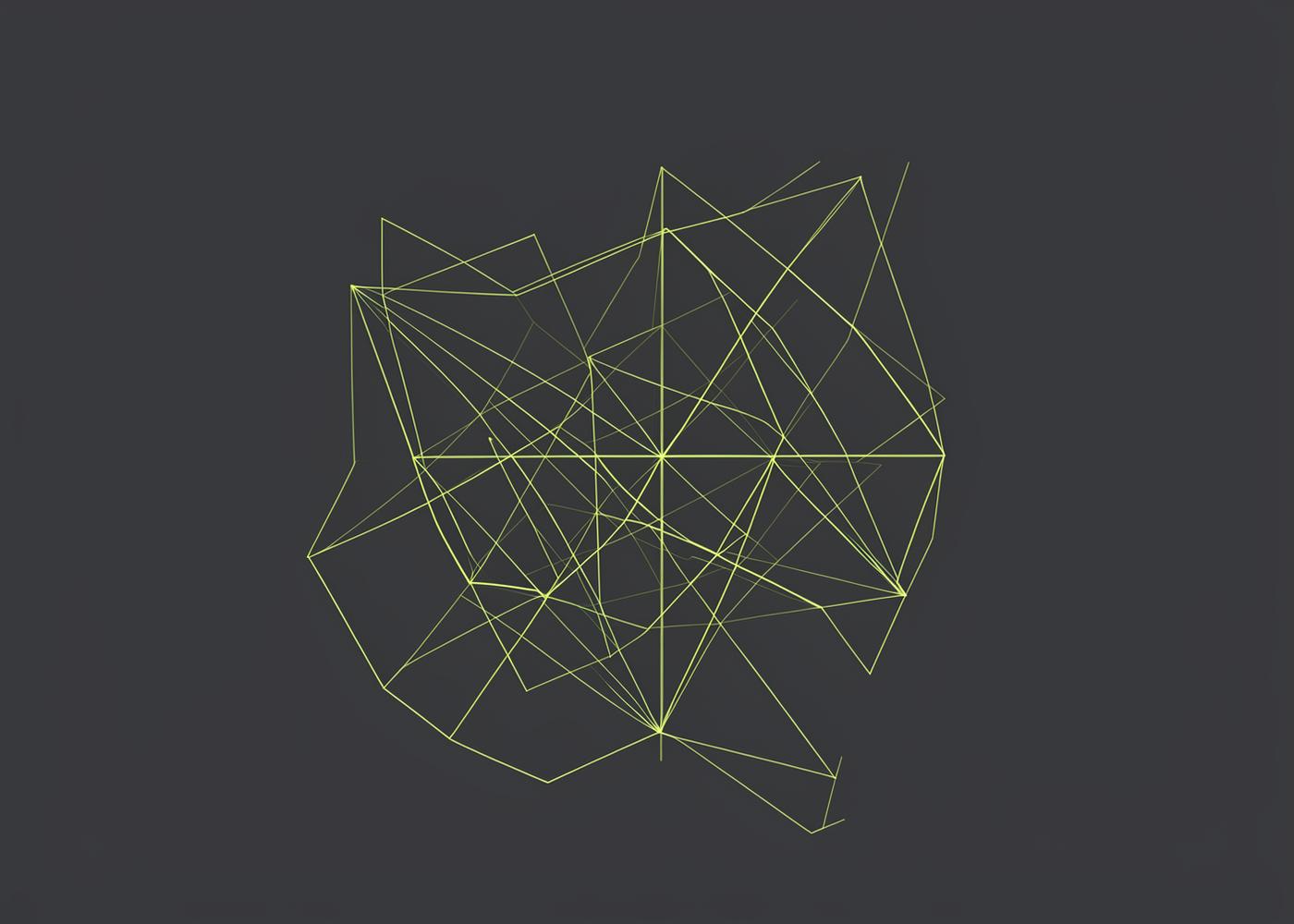 Abstract wireframe diagram of connected nodes drawn in thin green lines on a dark background